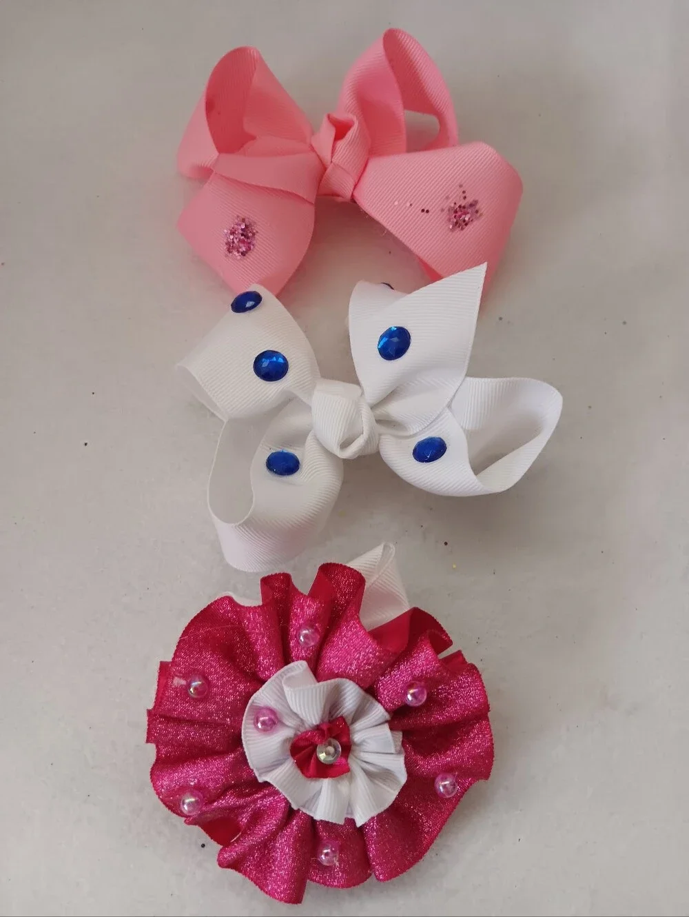 Set of 3 Pink & White Decorative Hair Bows